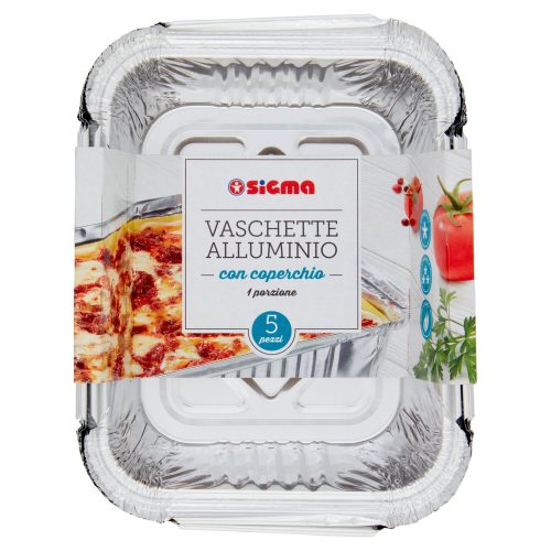 Sigma Vaschette Alluminio con coperchio 1 porzione 5 pz
