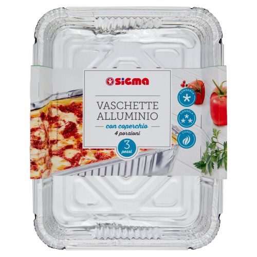 Sigma Vaschette Alluminio con coperchio 4 porzioni 3 pz