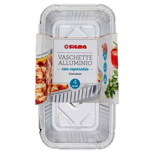 Sigma Vaschette Alluminio con coperchio 2 porzioni 4 pz