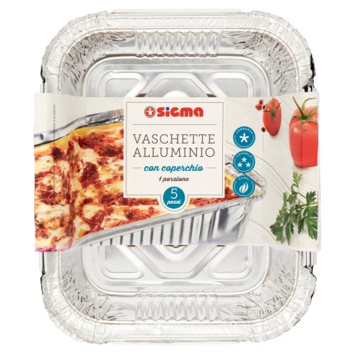 Sigma Vaschette Alluminio con coperchio 1 porzione 5 pz