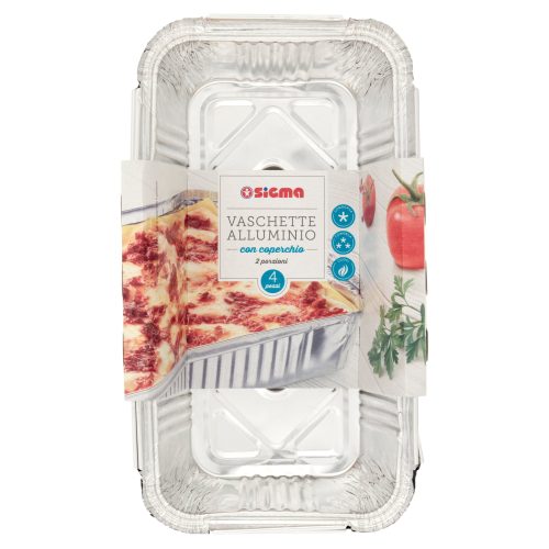 Sigma Vaschette Alluminio con coperchio 2 porzioni 4 pz