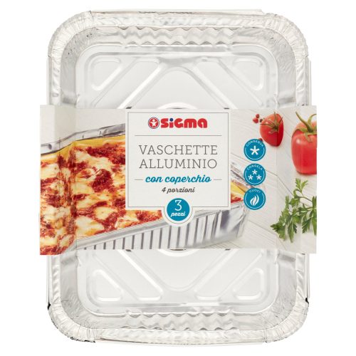 Sigma Vaschette Alluminio con coperchio 4 porzioni 3 pz