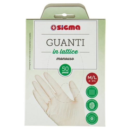 Sigma Guanti in lattice monouso M/L 8-8½ 50 pz