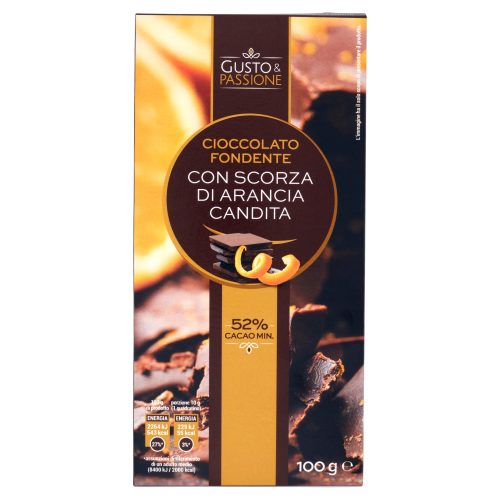 Gusto & Passione Cioccolato Fondente con Scorza di Arancia Candita 100 g