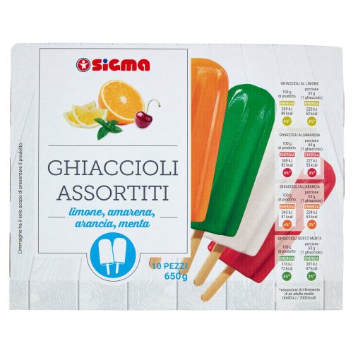 Sigma Ghiaccioli Assortiti limone, amarena, arancia, menta 10 x 65 g