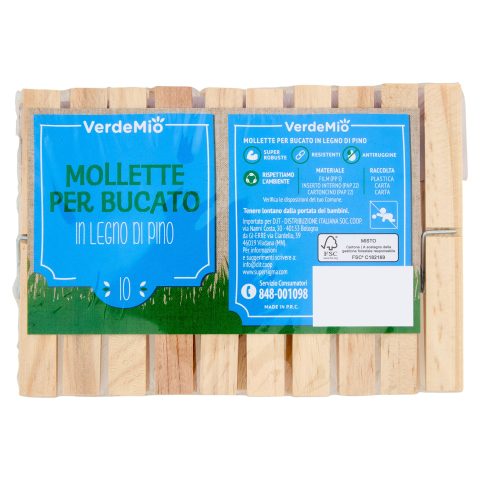 VerdeMio Mollette per Bucato in legno di Pino 10 pz